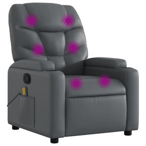 Fauteuil inclinable en similicuir gris moyen avec structure en métal et contreplaqué, fonction massage et design confortable - Product Image 2