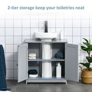 Mobili da Bagno Classici Grigi a Forma di U con Lavabo Integrato, Ripiano Interno Regolabile per Uso in Camera da Letto, Hotel, Ospedale - Product Image 4
