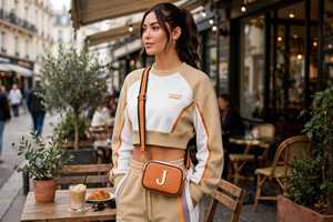 Conjunto Deportivo 2 en 1 Oneten Apparel para Mujer, Sudadera Corta con Bloques de Color Beige y Pantalones Deportivos, Ligero, de Poliéster/Algodón - Product Image 6