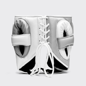 Ensemble de gants de boxe, protège-tête et protège-glandes premium, blanc et gris, en cuir, à lacets, anti-humidité, antidérapant, respirant, confortable, pour adulte - Product Image 6