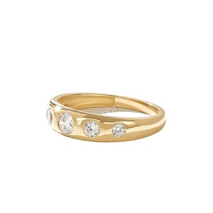 Bezel Set Lab Grown Diamond Five Stone Flush Set Wedding <b>Ring</b> <b>14k</b> <b>Gold</b> Dome <b>Ring</b> Women Alternating Round Diamond Fashion Band - Product Image 1