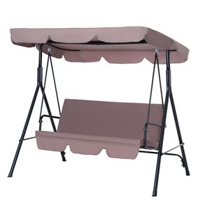 Dondolo da Esterno a 3 Posti Marrone con Tettuccio Inclinabile Regolabile, Cuscino e 2 Pad Antiscivolo per Braccioli, Ideale per Giardino e Balcone - Product Image 1