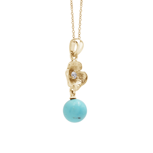 Flower Designer Pendant <b>Necklaces</b> S925 Sterling <b>Silver</b> Turquoise Round Brilliant Cut Diamond Rhodium Plated <b>Chain</b> Everyday Wear - Product Image 4