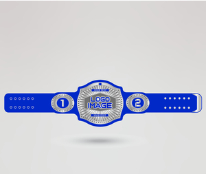 Ceinture de championnat de lutte en cuir avec design de texte bleu argenté, style champion du monde, quatre plaques latérales personnalisables - Product Image 2