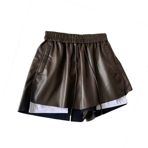 Shorts de Cuero Genuino de Cintura Alta para Mujer, Pantalones Cortos Ajustados y Sensuales de Color Marrón, Logotipo Personalizado, Venta al por Mayor, Ropa Urbana para Fiestas y Clubes - Product Image 1