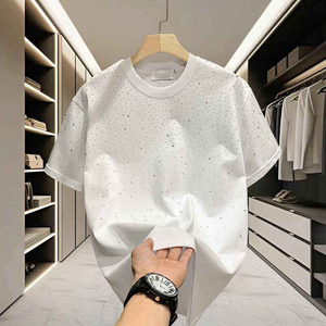 ผู้ผลิตเสื้อยืดแบบกำหนดเอง เสื้อยืดทรงบ็อกซี่แขนสั้นประดับเพชรคริสตัลวิบวับสำหรับผู้ชายช่วงฤดูร้อน - Product Image 3