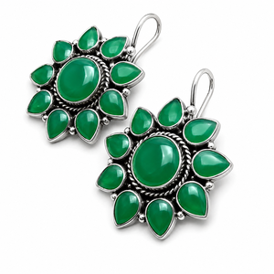 Envío Rápido, Pendientes de Plata Oxidada con Forma de Flor y Bisel de Ónix, para Mujer, Ideales para Fiestas, Regalo - Product Image 2