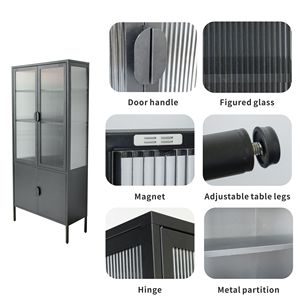 Élégant meuble de rangement en métal noir mat et verre avec étagères réglables - Product Image 6