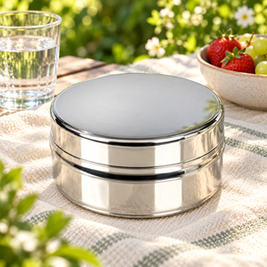 Boîte à lunch ronde en acier inoxydable à double étage avec couvercle hermétique pour la conservation de la fraîcheur - Product Image 6