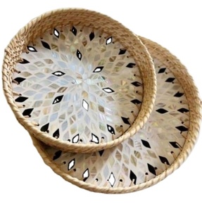 Bandejas DE SERVICIO DE MADERA clásicas ecológicas de moda 100% bambú Natural Hathai laca perla competitiva comida casera servicio elegante - Product Image 2