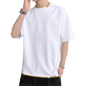 3D Embroidery Luxury Daily Wear T-shirt Loose comfort Fabric Tshirt O-Neck Blank Custom Short Sleeve T Shirt - Product Image 1