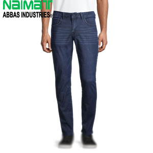 Mens Slim Fit Dark Blue Jeans Stretch Denim Pants Whisker Detail Classic Five Pocket Casual Trousers For Men - Product Image 1