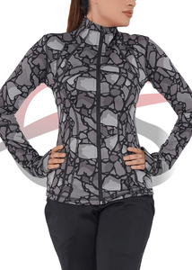 Women's Turtleneck Camouflage Print <b>Zip</b>-<b>Up</b> Jacket Full Sleeve Breathable Spandex Polyester Activewear Yoga <b>Top</b> - Product Image 1