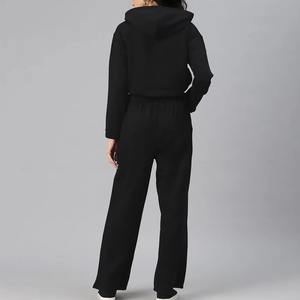 Ensemble de survêtement deux pièces pour femme, 100% coton, haut court à capuche et pantalon de jogging, vêtements de sport - Product Image 3