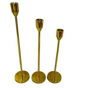 I K HANDICRAFT Re-Lanzamiento: Juego de Portavelas de Acero Inoxidable Dorado, Plegable, Alto y Liso, con Boca Cónica, Hecho a Mano - Product Image 1