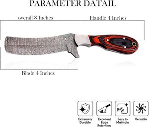 Cuchillo de caza de hoja fija de acero de Damasco hecho a mano de grado industrial OEM económico con funda para cinturón, ideal para camping al aire libre - Product Image 5