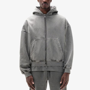 Sudadera con Capucha Ligera Gris Claro para Hombre con Cierre y Bolsillos Delanteros, Corte Holgado, Estilo Casual, Lavado Vintage, Diseño Personalizado - Product Image 4