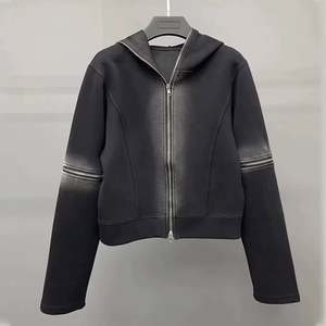 Sudadera con capucha para hombre, estilo nuevo, con cremallera, de algodón 100% de felpa francesa, de gran gramaje, con lavado ácido, estilo vintage desgastado, personalizada OEM - Product Image 5