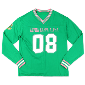 Camiseta Verde de Manga Larga AKA1908 para Mujer, Bordado Chenille, Ropa de Hermandad Griega, Estilo Fútbol Americano, Ajuste Premium - Product Image 1