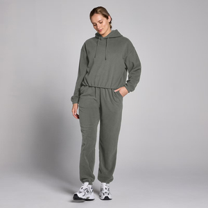 Sweat-shirt à capuche surdimensionné gris pour femme, couleur unie, en coton tricoté, respirant, à manches longues, pull-over respirant, tenue d'hiver - Product Image 2
