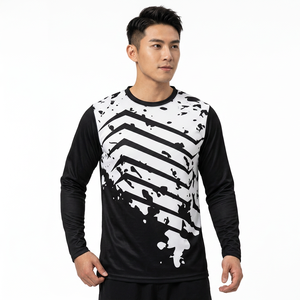 Camiseta Deportiva Sublimada de Manga Larga para Hombre, Cuello Redondo, Ajustada, Absorbente de Humedad, Estampado Geométrico, Poliéster, para Todas las Temporadas - Product Image 2