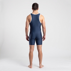 Men's Athletic Wrestling Singlet <b>Navy</b> Blue Color Trim One Piece Spandex Polyester Stretch Sports Training Apparel - Product Image 6