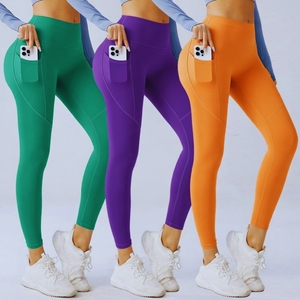 Legging de yoga et de course OEM pour femme, taille haute, uni, avec nœud, séchage rapide, respirant, avec poche - Product Image 3