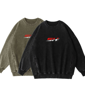 เสื้อสเวตเชิ้ตผู้ชายสไตล์สตรีทแวร์ ย้อมสีแบบแอซิดวอช ทรงโอเวอร์ไซส์ ผ้าฝ้าย คอวี  รับผลิตตามแบบ - Product Image 4