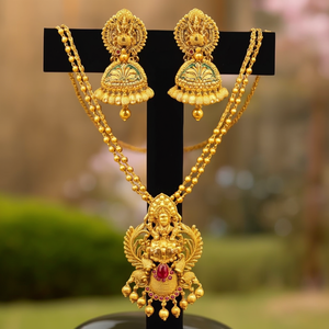 Classic Gold Plated Designer Bridal Jewelry Set with Earrings - Product Image 3