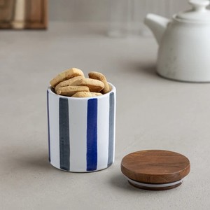 HotSelling Ceramic <b>Snack</b> Storage Jar With Wooden Lid Airtight Kitchen <b>Container</b> Stripe Design Durable Organizer Space Saving Use - Product Image 1