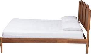 Mid-Century Modern Queen Size <b>Wooden</b> <b>Bed</b> with Woven Rattan Finish Walnut Brown Traditional <b>Platform</b> <b>Bed</b> by Studio Thatcher - Product Image 4