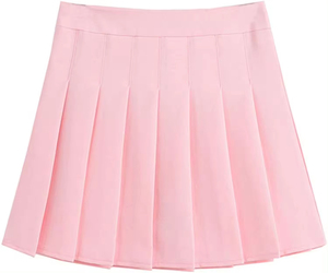 Women's <b>Pink</b> Pleated Mini <b>Skirt</b> Solid Color <b>Satin</b> Fabric Regular Waistline All Seasons Wear - Product Image 5