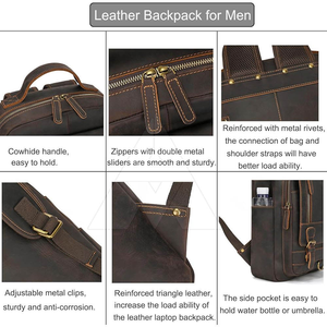 Sac à dos en cuir lavable, dernier design, dos souple, grande capacité, pour voyage, école, bureau, mode, logo personnalisé, OEM, vente en gros - Product Image 5