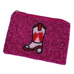 Coin Purse <b>Pink</b> Velvet Nashville Boutique Pouch Western Cowgirl Bag Charm Handmade Seed Bead Embroidery Artistry - Product Image 1