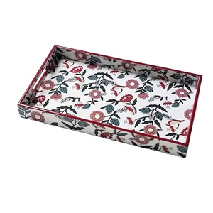 <b>Enamel</b> Print Wood Rectangle Serving <b>Tray</b> Indian Manufacturer Handmade Food Serving <b>Trays</b> Latest Rectangle Wood Serving <b>Tray</b> - Product Image 1