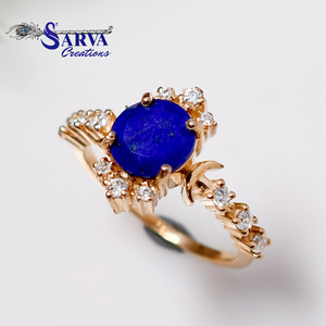 Natural <b>Lapis</b> <b>Lazuli</b> <b>Ring</b> Rose Gold Plated 925 Sterling Silver Moissanite Oval Shape Gemstone <b>Ring</b> Vintage Statement Jewelry - Product Image 4
