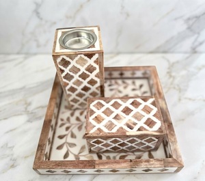 Ensemble brûle-encens artisanal en os incrusté, plateau en bois pour Bakhoor, support pour encens Oud, décoration aromathérapie pour la maison - Product Image 5