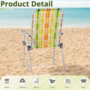 Set di 2 Sedie Pieghevoli da Spiaggia Giallo-Verde con Schienale a Rete, Sedute Pieghevoli in Oxford per Esterni, Patio, Giardino, Campeggio, Pesca, Bordo Piscina, Barbecue - Product Image 4