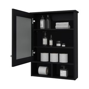 Armadietto da Bagno Nero con Anta e Specchio Incluso - Product Image 5