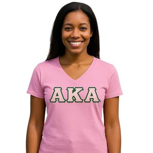 AKA V-Neck Tee Women Pink Green Letters Cotton T-Shirt Casual Fashion Short Sleeve Greek Apparel Comfortable Summer <b>Top</b> - Product Image 1