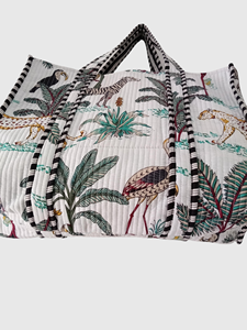 Bolso de lona acolchado con estampado de animales tropicales, estilo bohemio, parte superior abierta, para ir de compras, viajar, todas las estaciones - Product Image 3
