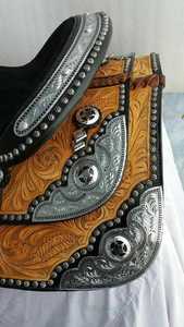 Selle de cheval artisanale en cuir véritable durable, style Western, pour spectacle, avec détails argentés, pour l'équitation sur sentier, portable, avec accessoires assortis - Product Image 5
