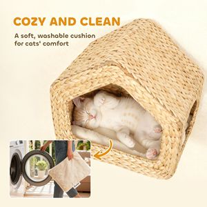 Casetta per Gatti da Parete Stile Classico, Mobile in Legno per Animali Domestici, Mensola a Muro per Gatti con Cuscino Lavabile per Uso Interno - Product Image 5