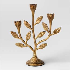 Candélabre à 3 bras en alliage de zinc orné et gaufré, élégant centre de table, porte-bougie conique en laiton antique pour Noël et mariages - Product Image 2