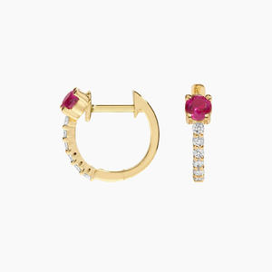 Pendientes de piedra roja y diamantes con engaste compartido - Product Image 2