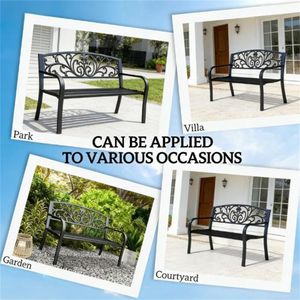 Banc de jardin noir pour l'extérieur, avec accoudoirs, pour la terrasse, le porche ou la cour - Product Image 3