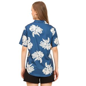 Women's Floral Tropical Print V-Neck Shirt Casual Summer Beach Blouse Short Sleeve Button Down Loose Fit - Product Image 2