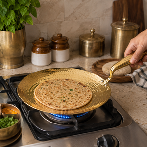 Premium Hammered Brass Frying Pan with Long Handle | Heavy Duty Brass Skillet | Traditional Indian Cookware | Kitchen Fry Pan - Product Image 3