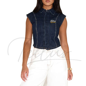 Nouveau style – Haut court en jean pour femme, formel, respirant, à manches courtes, couleur unie, taille personnalisable – Tellus Apparel – Collection Automne - Product Image 5