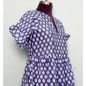 100% Pure Cotton Women's Mini <b>Dress</b> Indian Hand Block Floral Print Washable Eco-Friendly Breathable High Waist Boho Office Lady - Product Image 5